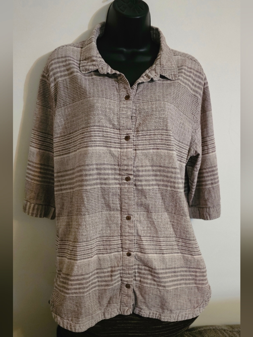 Poetry Textured Stripe Top in Tan and Cream